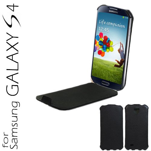 Samsung Galaxy i9500/i9505 S4 IV Luxury Real Leather Snap-on Flip Case Cover Black maks