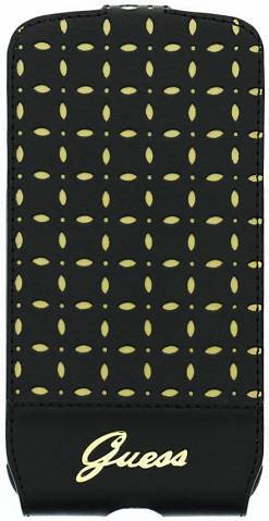 Samsung i9505 Galaxy S4 Original Guess Luxury Leather Slim Flip Case Cover GUFLS4PEB Black Gold maks 