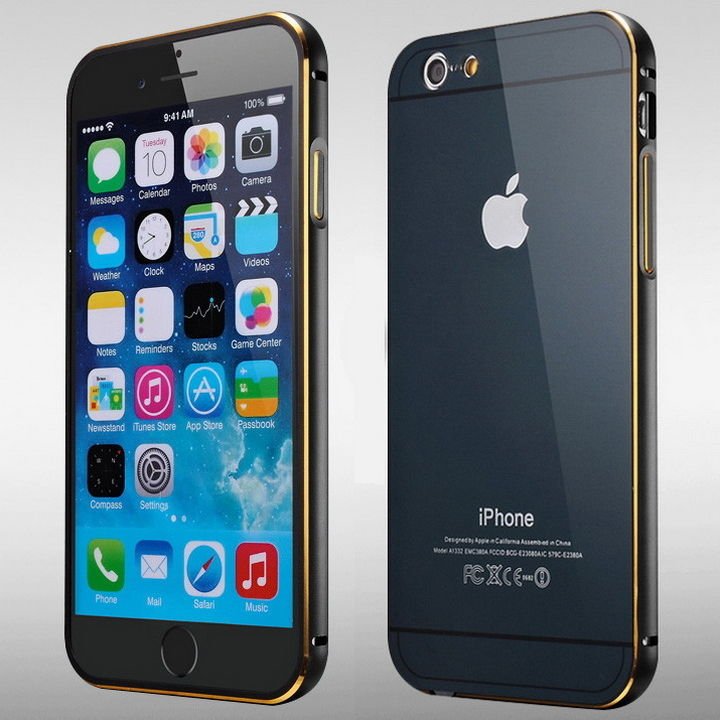 Apple iPhone 6 Plus 5.5 Black Gold Metal De Luxe Hard Frame Ultra Thin Case Cover Bumper maks