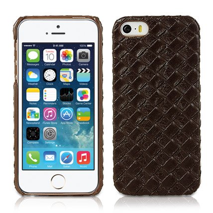 Apple iPhone 5/5S Diamond Weave Design Leather Back Case Cover Black Brown maks