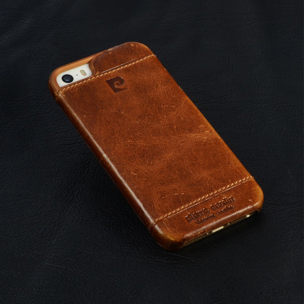 Apple iPhone 5/5S PIERRE CARDIN Genuine Leather Cover Hard Back Case Cover Brown maks