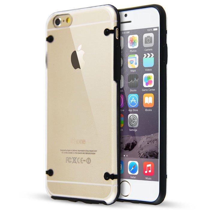 Apple iPhone 6/6S Glow Rubber Gel Ultra Thin Clear Back Case Cover Bumper Black maks