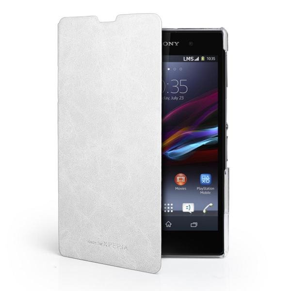 Sony Xperia Z1 Leather Book Cover Case White maks