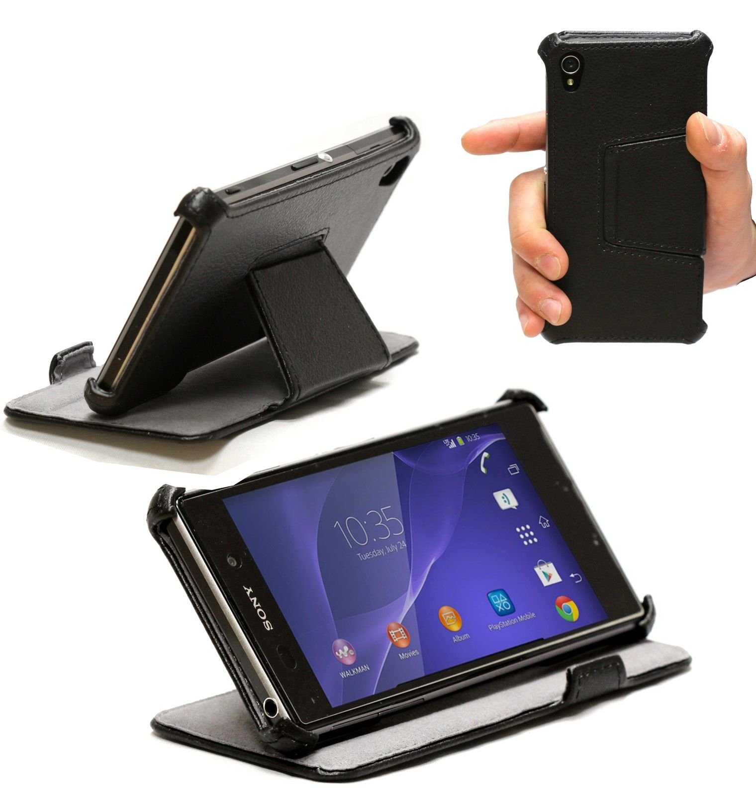 Sony Xperia Z2 D6503 Premium Leather Ultra Slim Wallet Case Stand Cover Black maks