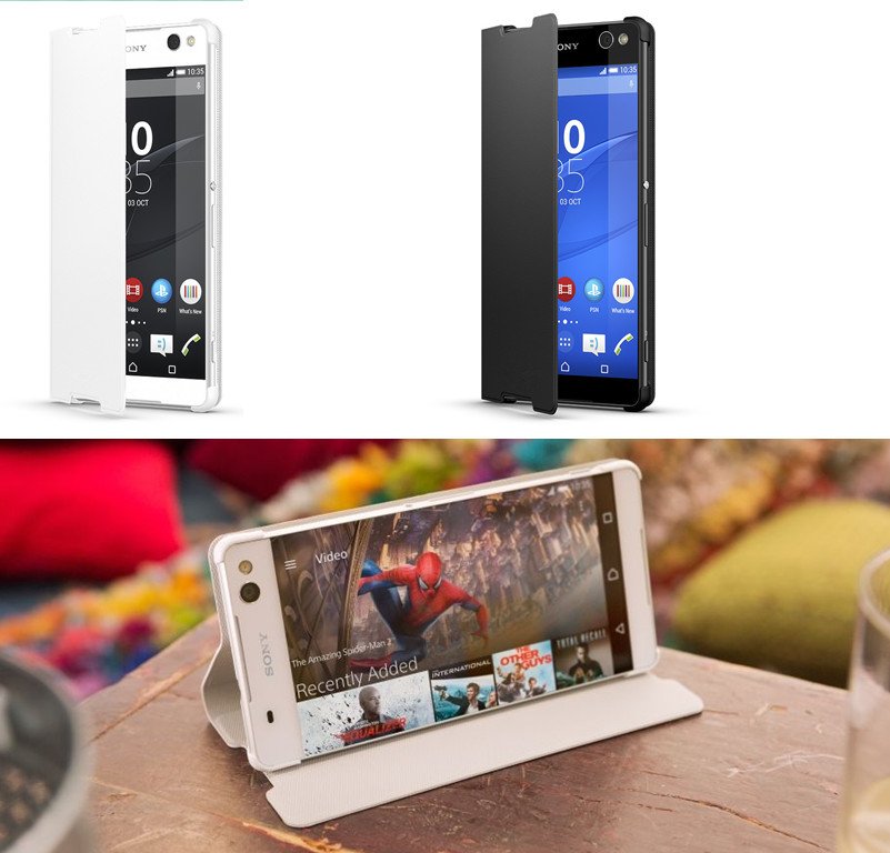 Sony Xperia M5 Original Stand Flip Case Wallet Cover SCR48 White balts