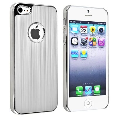 Apple iPhone 5 Luxury Brushed White Metal Aluminum Chrome Silver White Hard Back Case Cover maks