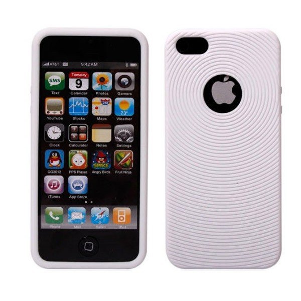 Apple iPhone 5 White Swirling Silicone Finger Back Case Cover Bumper maks