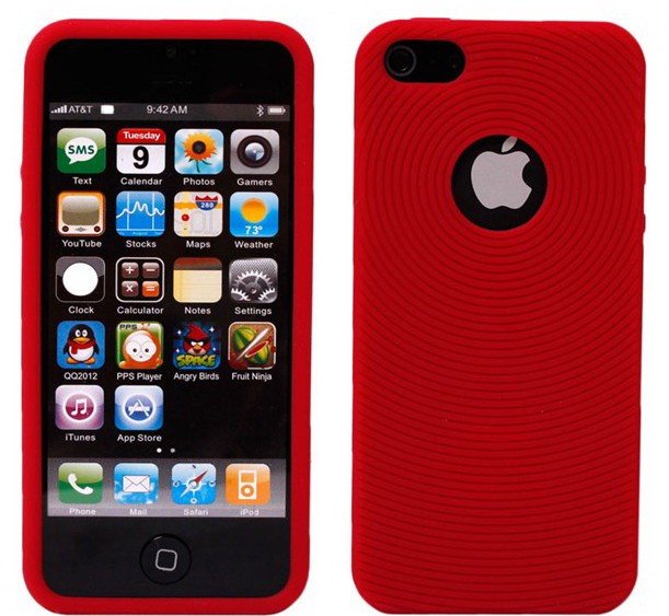 Apple iPhone 5 Red Silicone Case Cover Bumper Swirl maks