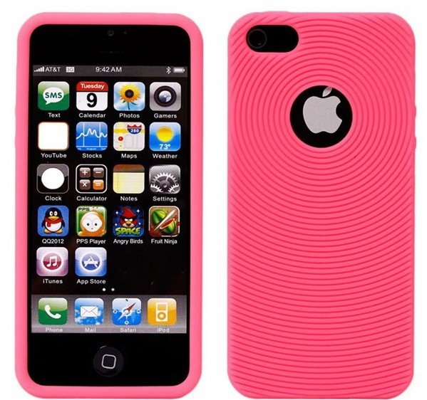Apple iPhone 5 Hot Pink Silicone Case Cover Bumper Swirl maks