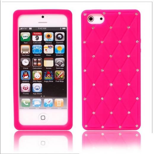 Apple iPhone 5 Luxury Diamond Hot Pink Silicone Case Cover Bumper maks