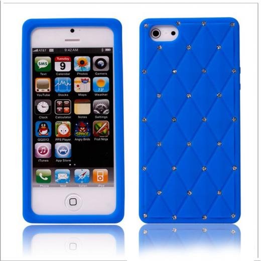Apple iPhone 5 Luxury Diamond Blue Silicone Case Cover Bumper maks 