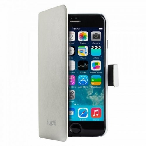Bugatti Geneva BUGFCIPH6WH Super Plāns Ādas Sāniski atverams Flip maks iPhone 6 4.7inch Balts (EU Blister)