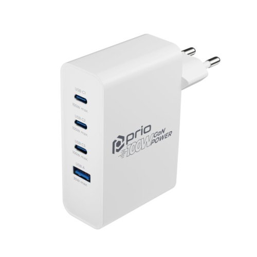 Prio 100W GaN Charger 3 x USB C + USB A QC 3.0