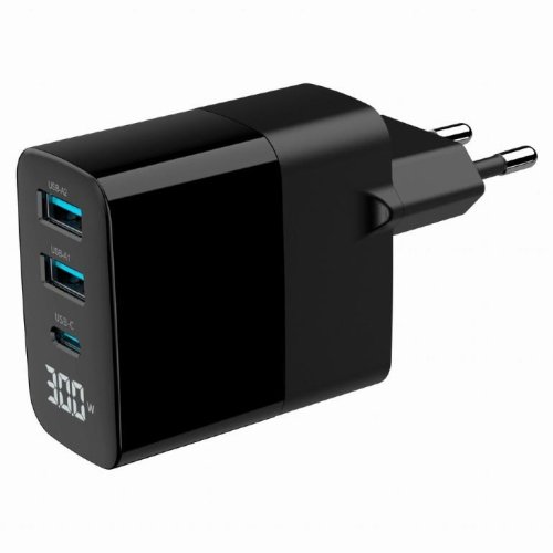 Gembird CHARGER USB 30W 3PORT/TA-UC-PDQC30LCD-BK-02