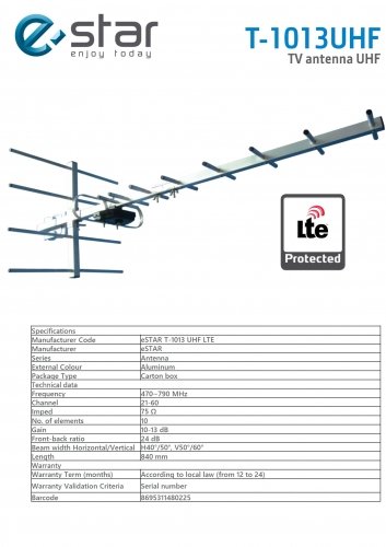 Estar Antenna T-1013 UHF LTE Black