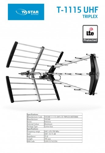 Estar Antenna T-1115 UHF Triplex LTE Black