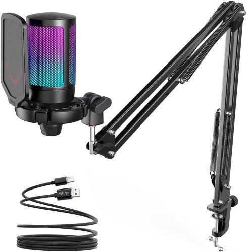 Fifine A6T Cardioid Wired Microphone with RGB USB + Stand