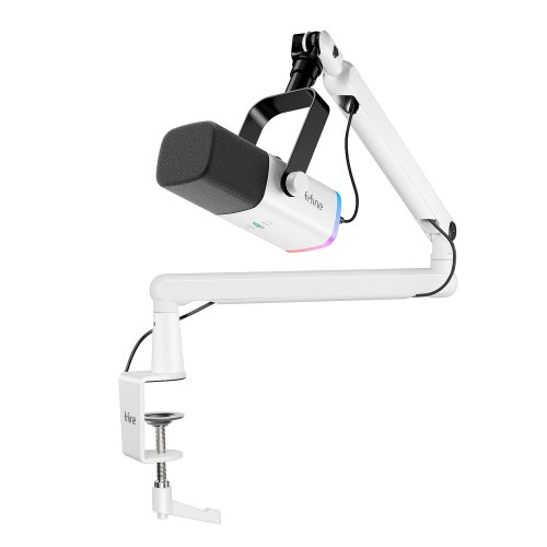 Fifine AmpliGame TAM8W wired microphone with stand and RGB backlight|USB/XLR