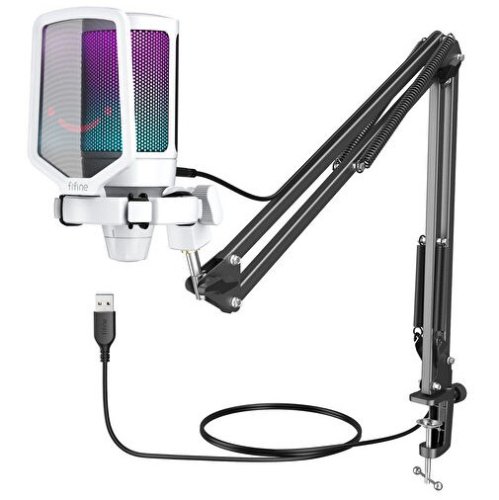 Fifine A6TW Cardioid Wired Microphone with RGB + Arm | USB