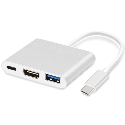 Ilike HD1 3in1 USB-C (Type-C) Ligzdas uz HDMI 4K / USB 3.0 / USB-C Siev. Audio & Video Kabeļa Adapteris Sudraba (OEM)