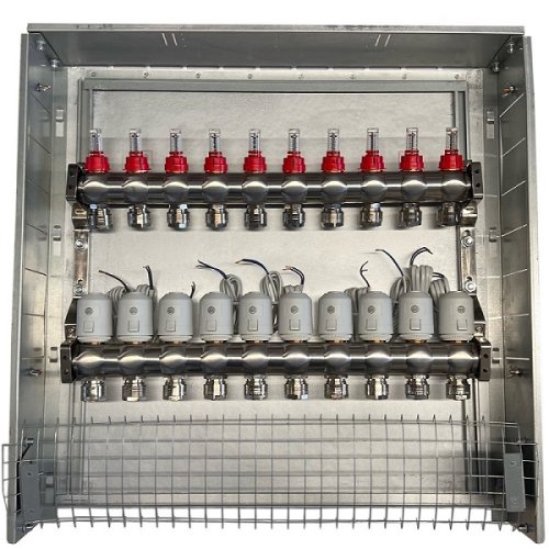 Tuya Heating Manifold 10 Loops with Thermal Actuators NC AC230V and Flow Meters