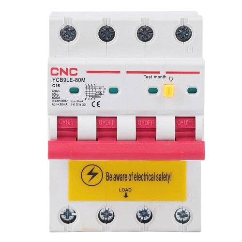 CNC Residual Current Breaker with Over-Current, 4P, 16A, class C, 30mA, 6kA