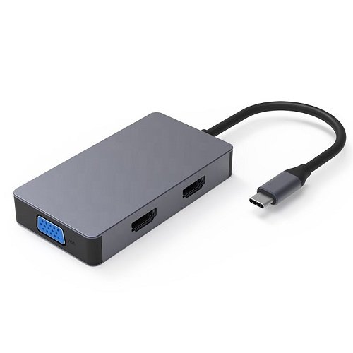 Extra digital Adapter USB Type-C - 2x HDMI, 1x VGA, 1x USB Type-A, 1x USB Type-C PD60W