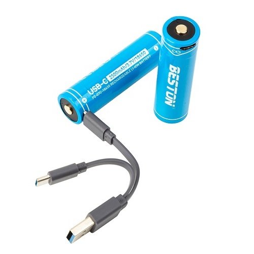 Beston(hk)industry company ltd. Rechargeable Batteries USB Type-C 18650, 3.7V 2500mAh, Li-Ion, 2pcs