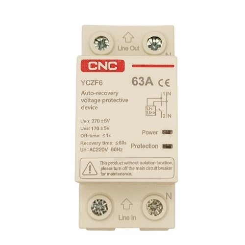CNC Self-Recovery Overvoltage and Undervoltage Protector, 1P+N, 63A, 230V