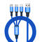 Ilike CCI02BE Pīta auduma izturīgs USB 3in1 Kabelis ar USB uz Micro USB / Lightning / Type-C 1m Zils