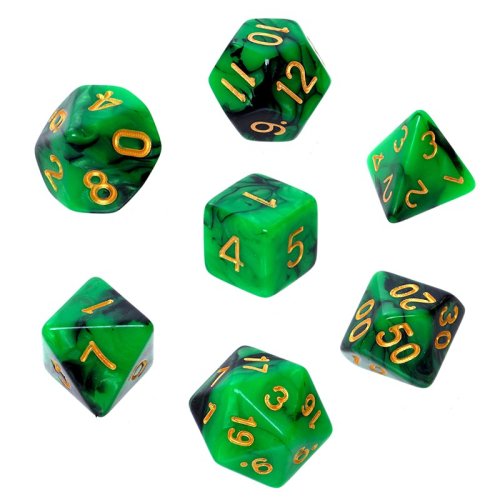 Rebel RPG Dice Set - Two Color - Green and Black