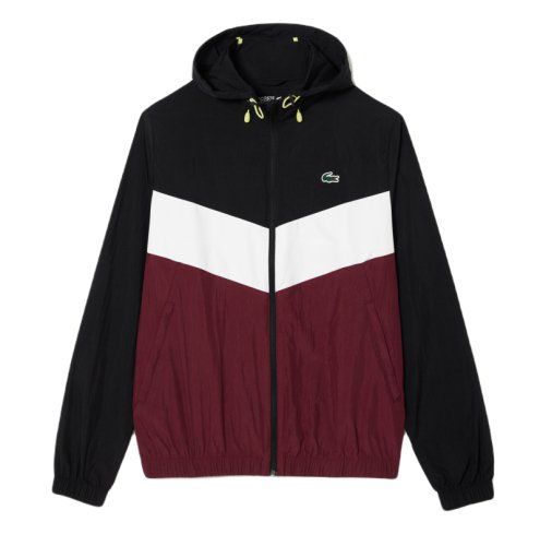 Lacoste Water Resistant Packaway Zipped Sport Jacket - black/gris/bordeaux