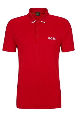 Boss Drop-needle Polo Shirt With Contrast Logos - medium red