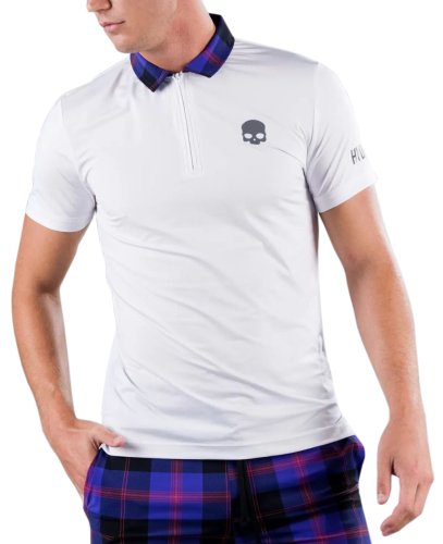 Hydrogen Tartan Zipped Tech Polo - white/purple/black