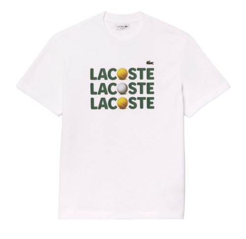 Lacoste Heavy Cotton Tennis Ball Print T-Shirt - white