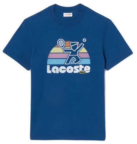Lacoste Washed Effect Tennis Print T-Shirt - blue