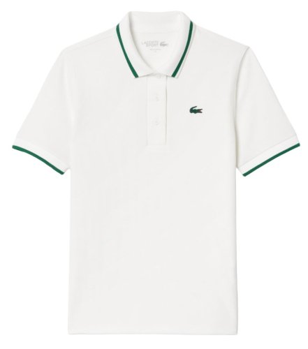 Lacoste Pique Polo Shirt With Contrast Striped Collar- white