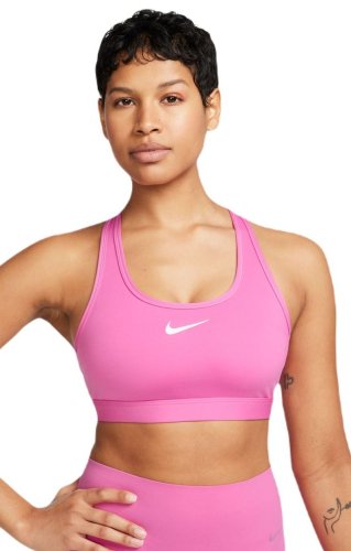 Nike Swoosh Medium Support Non-Padded Sports Bra - playful pink/white