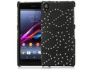 Sony Xperia Z1 Leather Floral Design Crystal Studs Back Case Cover Black maks C6903
