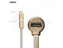 Remax RC-C103 3in1 Auto 12V/24V Lādētājs ar Lightning / Micro USB Silikona Vadu / USB Ligzdu Zeltains