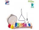 Woody 91893 Eko koka / metāla mūzikas instrumentu komplekts (8gab.) - Krāsains ksilofons, tamburīns, trījstūris, 2 maracas bērniem no 3 gadiem +