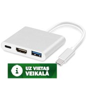 Ilike HD1 3in1 USB-C (Type-C) Ligzdas uz HDMI 4K / USB 3.0 / USB-C Siev. Audio & Video Kabeļa Adapteris Sudraba (OEM)