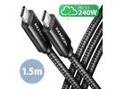 Axagon CABLE USB-C TO USB-C 1.5M 240W/BRAID BLK BUCM2-CM15AB